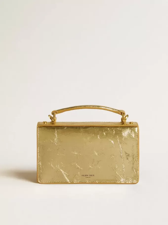 Kleine Venezia-tas van goudkleurig metallic leer met gouden details