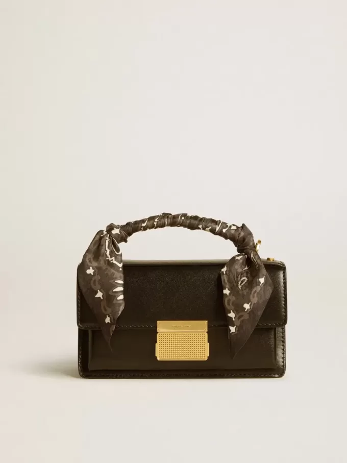Kleine Venezia-tas van zwart leer met zijden sjaal