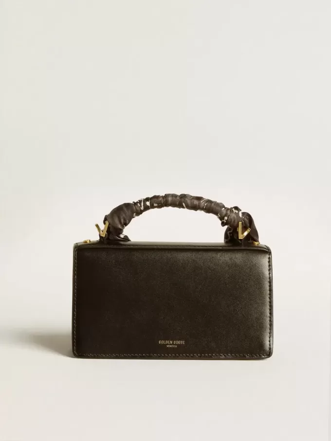 Kleine Venezia-tas van zwart leer met zijden sjaal