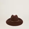 Koffiebruine hoed met leren riem met studs