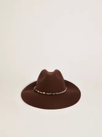 Koffiebruine hoed met leren riem met studs