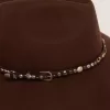 Koffiebruine hoed met leren riem met studs