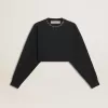 Kort katoenen sweatshirt voor dames met kristallen op de voorkant