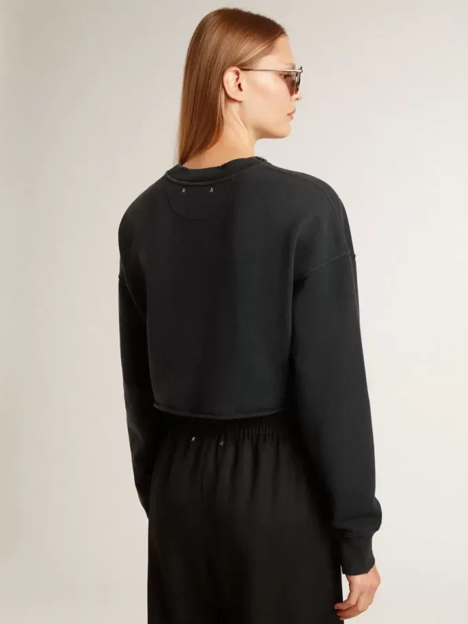 Kort katoenen sweatshirt voor dames met kristallen op de voorkant