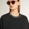 Kort katoenen sweatshirt voor dames met kristallen op de voorkant