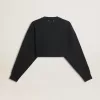 Kort katoenen sweatshirt voor dames met kristallen op de voorkant
