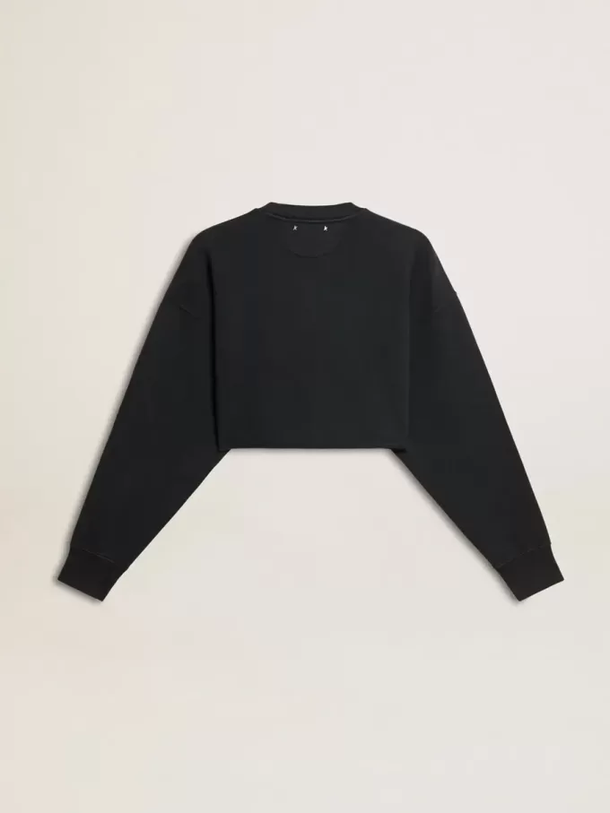 Kort katoenen sweatshirt voor dames met kristallen op de voorkant