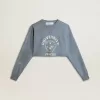 Kort sweatshirt in babyblauw met distressed afwerking