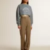 Kort sweatshirt in babyblauw met distressed afwerking