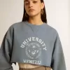 Kort sweatshirt in babyblauw met distressed afwerking