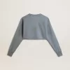 Kort sweatshirt in babyblauw met distressed afwerking