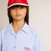 Korte blouse voor meisjes van gestreept lichtblauw katoen