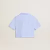 Korte blouse voor meisjes van gestreept lichtblauw katoen
