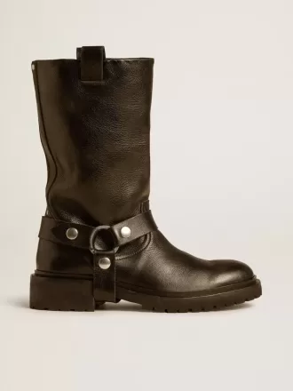Kurt-laarzen van glanzend zwart leer met zilverkleurige gesp en studs