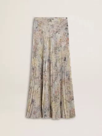 Lange plooirok voor dames met veelkleurige bloemenprint met pailletten