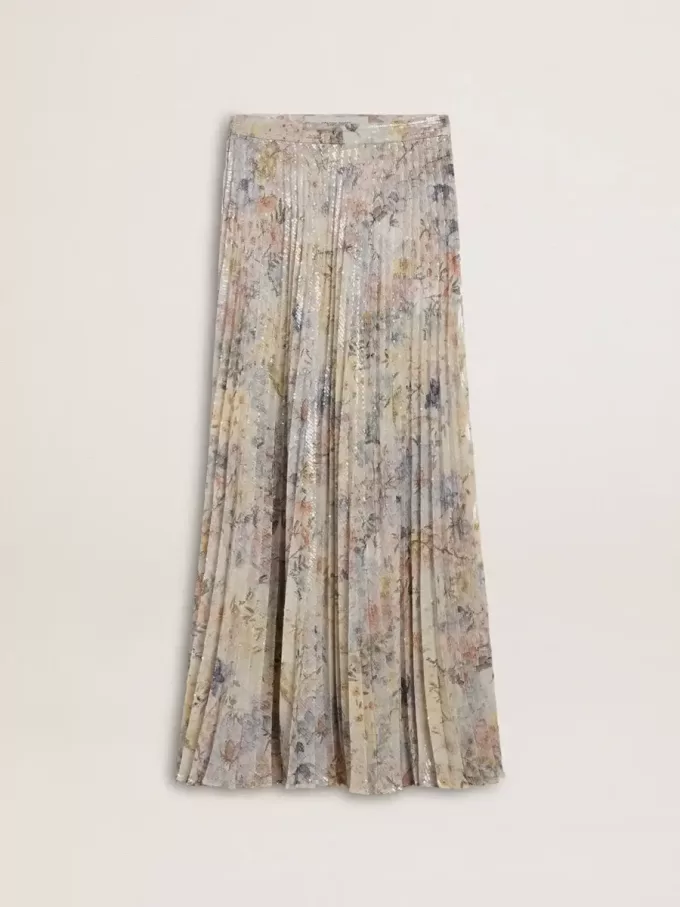 Lange plooirok voor dames met veelkleurige bloemenprint met pailletten