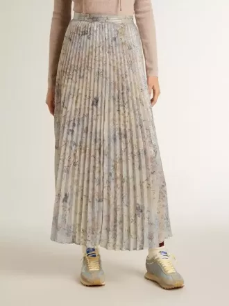 Lange plooirok voor dames met veelkleurige bloemenprint met pailletten