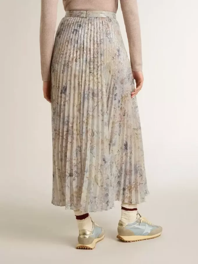 Lange plooirok voor dames met veelkleurige bloemenprint met pailletten