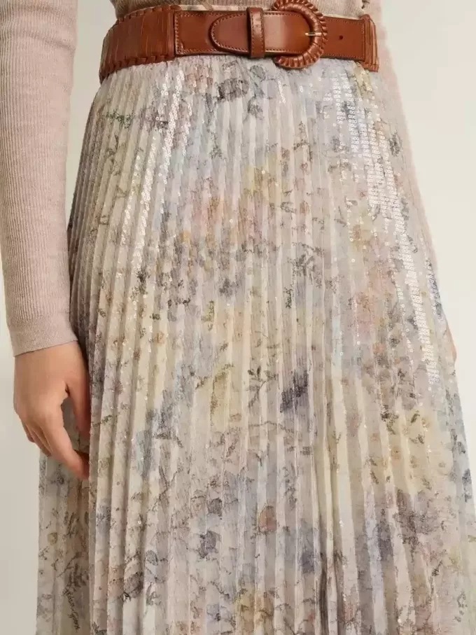 Lange plooirok voor dames met veelkleurige bloemenprint met pailletten