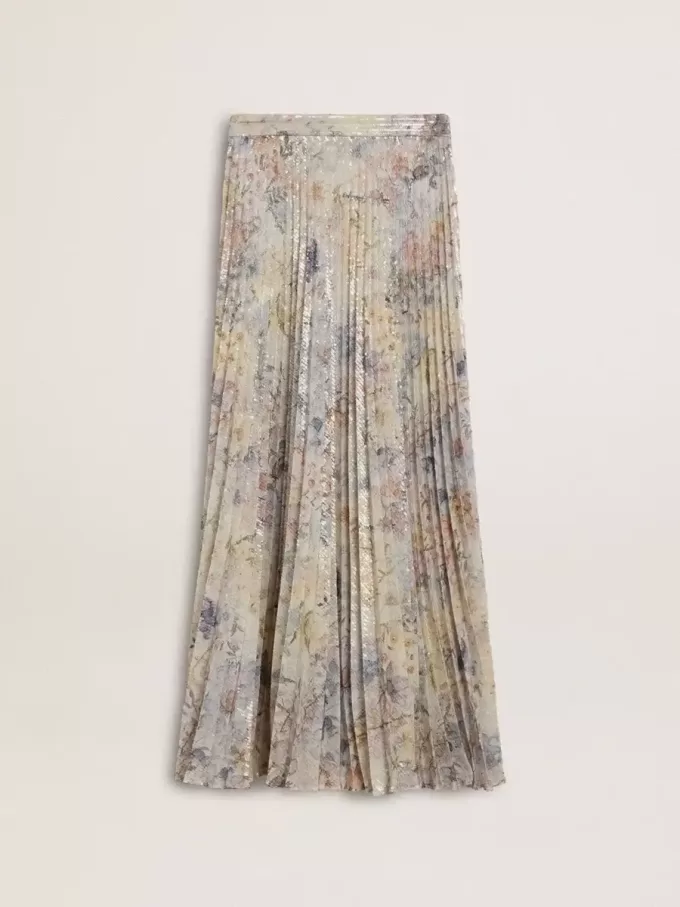 Lange plooirok voor dames met veelkleurige bloemenprint met pailletten