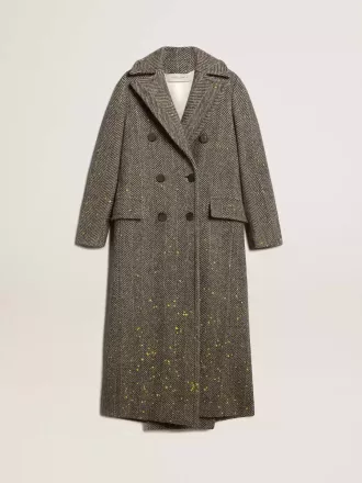 Lange visgraatjas voor dames met gele details