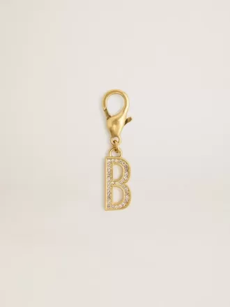 Letter B-bedeltje van goudkleurig messing met kristallen