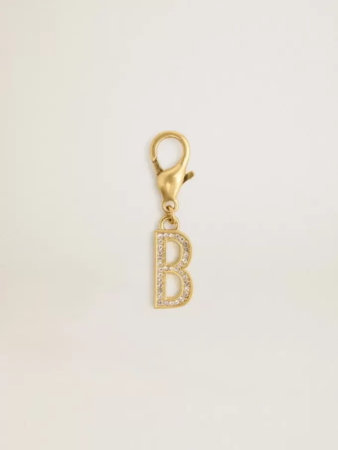 Letter B-bedeltje van goudkleurig messing met kristallen
