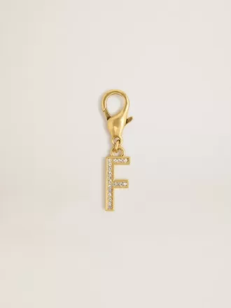 Letter F-bedeltje in goudkleurig messing met kristallen
