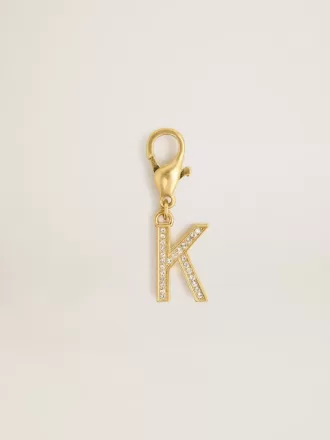Letter K-bedeltje in goudkleurig messing met kristallen