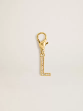 Letter L-bedeltje van goudkleurig messing met kristallen