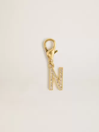 Letter N-bedeltje van goudkleurig messing met kristallen