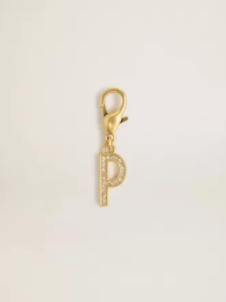 Letter P-bedeltje van goudkleurig messing met kristallen