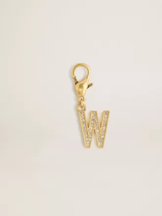 Letter W-bedeltje van goudkleurig messing met kristallen