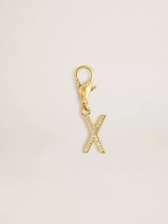 Letter X-bedeltje van goudkleurig messing met kristallen