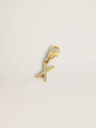 Letter X-bedeltje van goudkleurig messing met kristallen