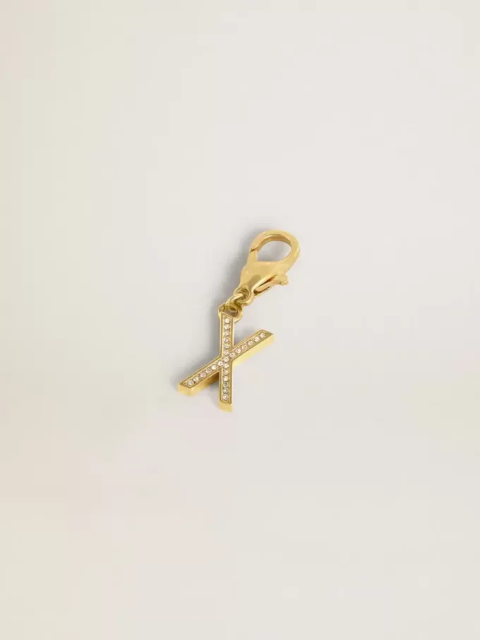 Letter X-bedeltje van goudkleurig messing met kristallen