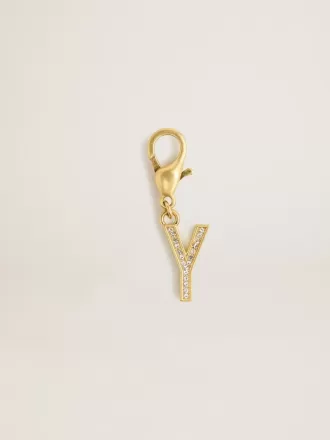 Letter Y-bedeltje van goudkleurig messing met kristallen