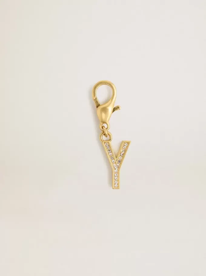 Letter Y-bedeltje van goudkleurig messing met kristallen