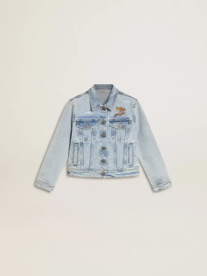 Licht denim jack met borduursel