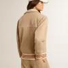 Lichtbeige dames sweatshirt met ritssluiting en wit logo