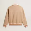 Lichtbeige dames sweatshirt met ritssluiting en wit logo