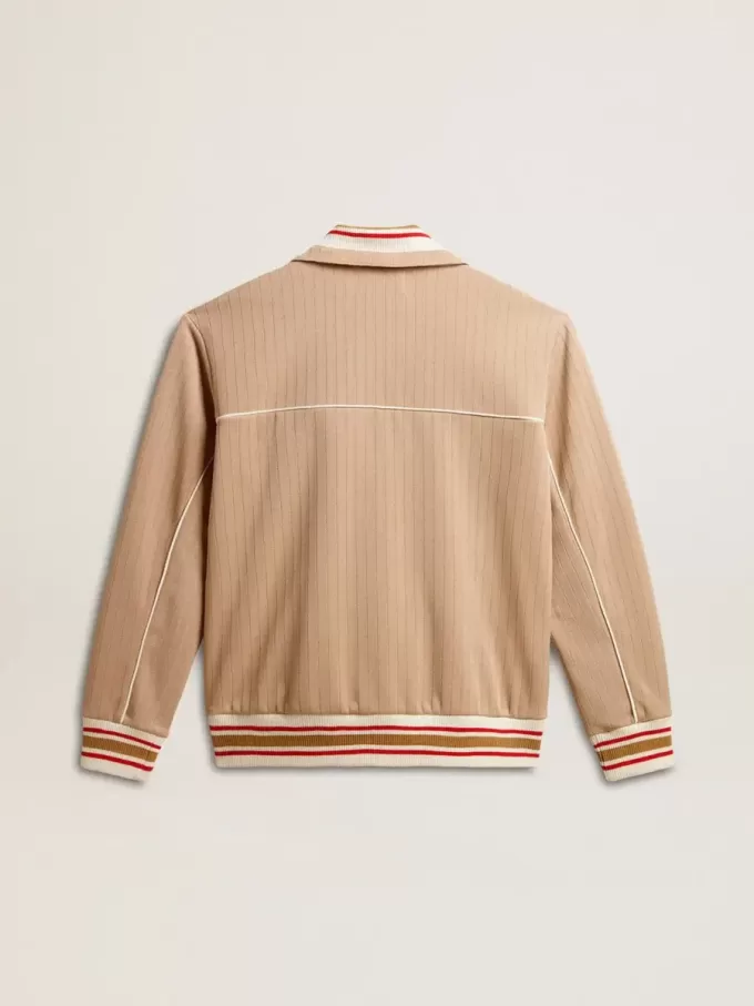 Lichtbeige herensweatshirt met ritssluiting en wit logo