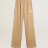 Lichtbeige joggingbroek voor dames met wit logo