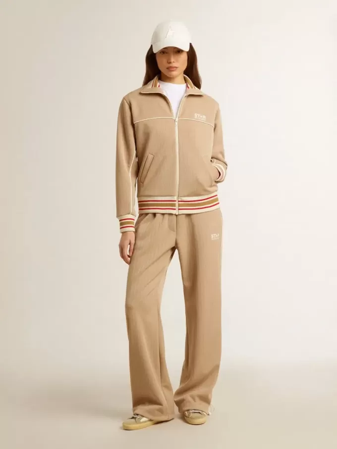 Lichtbeige joggingbroek voor dames met wit logo