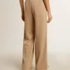 Lichtbeige joggingbroek voor dames met wit logo