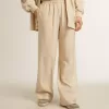 Lichtbeige joggingbroek voor dames van zijde en viscose