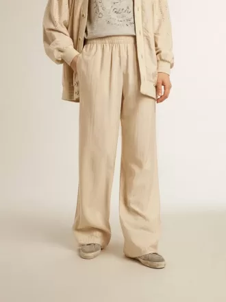 Lichtbeige joggingbroek voor dames van zijde en viscose
