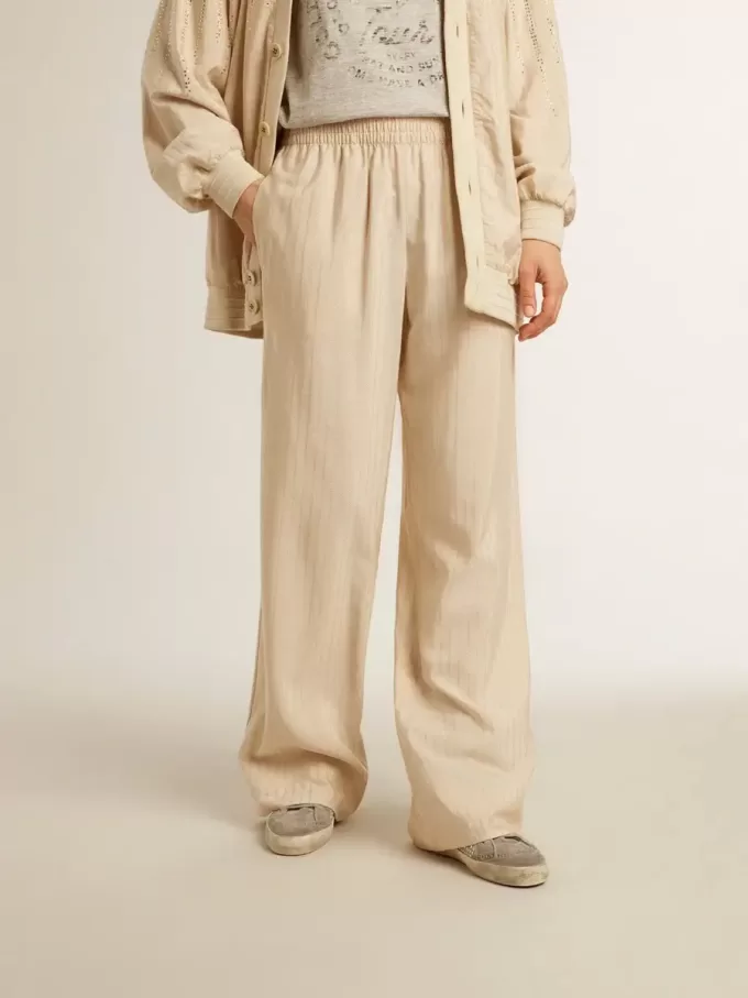 Lichtbeige joggingbroek voor dames van zijde en viscose