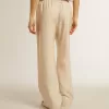 Lichtbeige joggingbroek voor dames van zijde en viscose