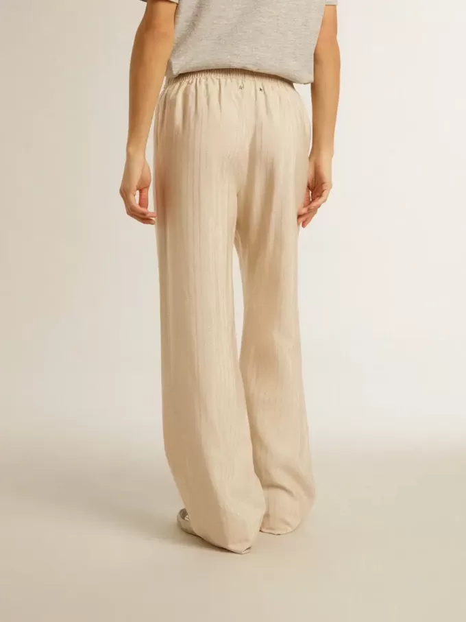 Lichtbeige joggingbroek voor dames van zijde en viscose